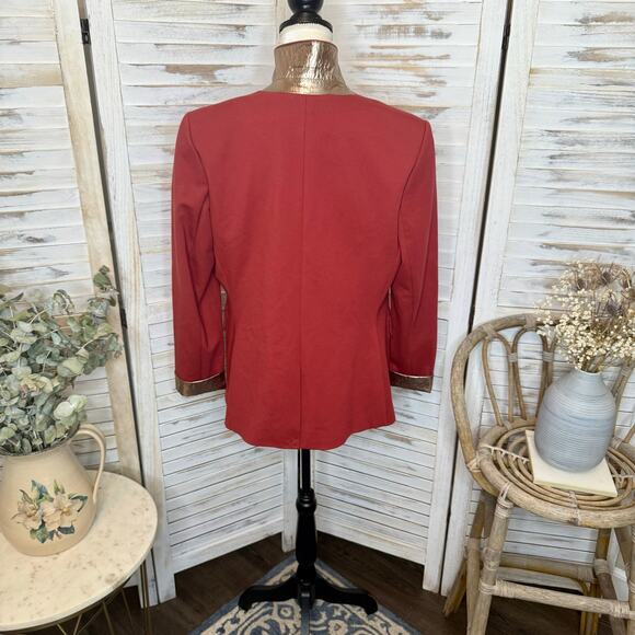 WHBM NEW Women's 14 Metallic Trim Blazer Jacket Burnt Sienna Career Quiet Luxury - Picture 5 of 16